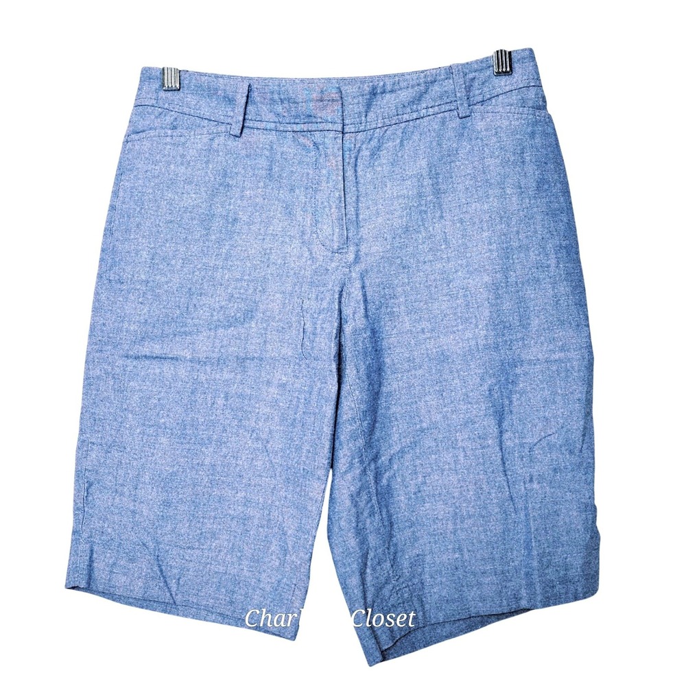 Talbots Perfect Short‎ 2 EUC Blue Cotton Chambray Bermuda Walking Travel Resort